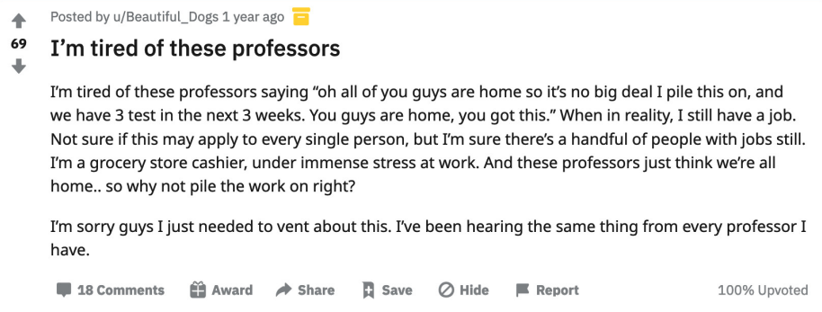 Reddit Thread I'm Tired of These Professors